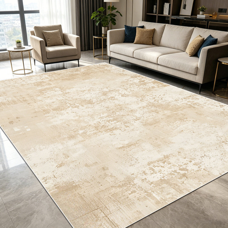 1PC neutral beige distressed linen textured area rugs for Living Room, Soft and Comfortable, Suitable for all seasons, easy-to-maintain, machine washable Indoor floor mat, Under Table Farmhouse suitable for dining table, bedroom, entryway, kitchen,