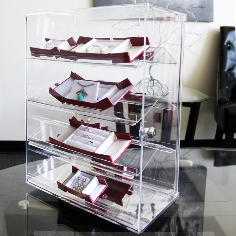 Housse de présentation rotative à bijoux en acrylique rotatif à 4 étages verrouillable