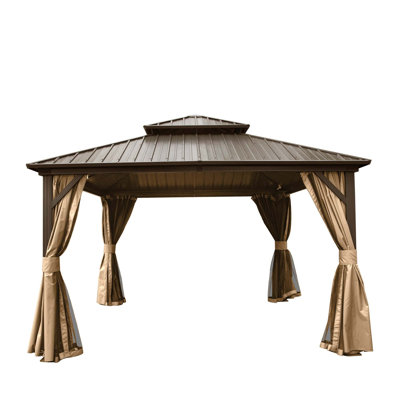 Hardtop Gazebo Outdoor Aluminum Gazebos Grill With Galvanized Steel Double Canopy For Patios Deck Backyard,Curtains&Netting