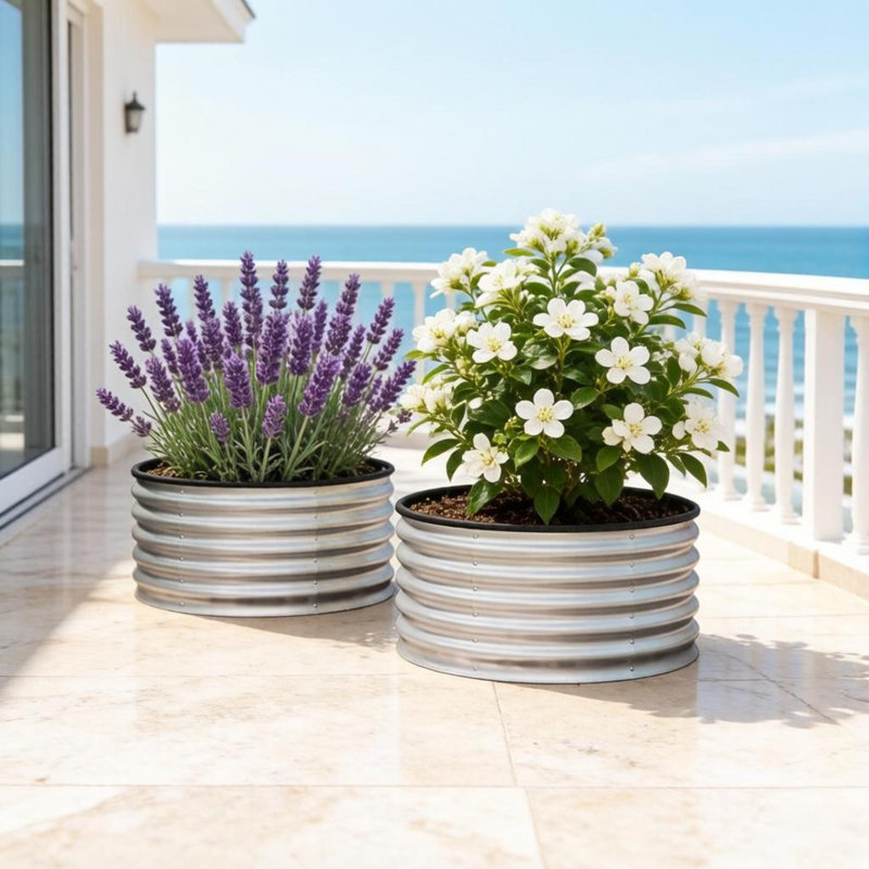 Ensemble de 2 jardinières, lits surélevés en acier galvanisé, jardin de patio moderne