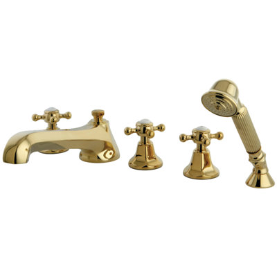 Kingston Brass Millennium Three-Handle 5-Hole Deck Mount Roman Tub Faucet with Hand Shower