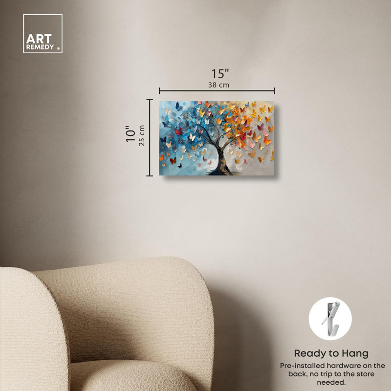 «Fluttering on Tree III», toile colorée par Art Remedy, H 10 po x l 15 po x P 1,5 po, Toile tendue