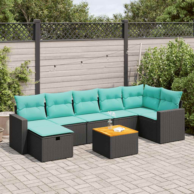 Ensemble de canapé de patio 8 pièces avec coussins d'extérieur en rotin de polyester noir contemporain