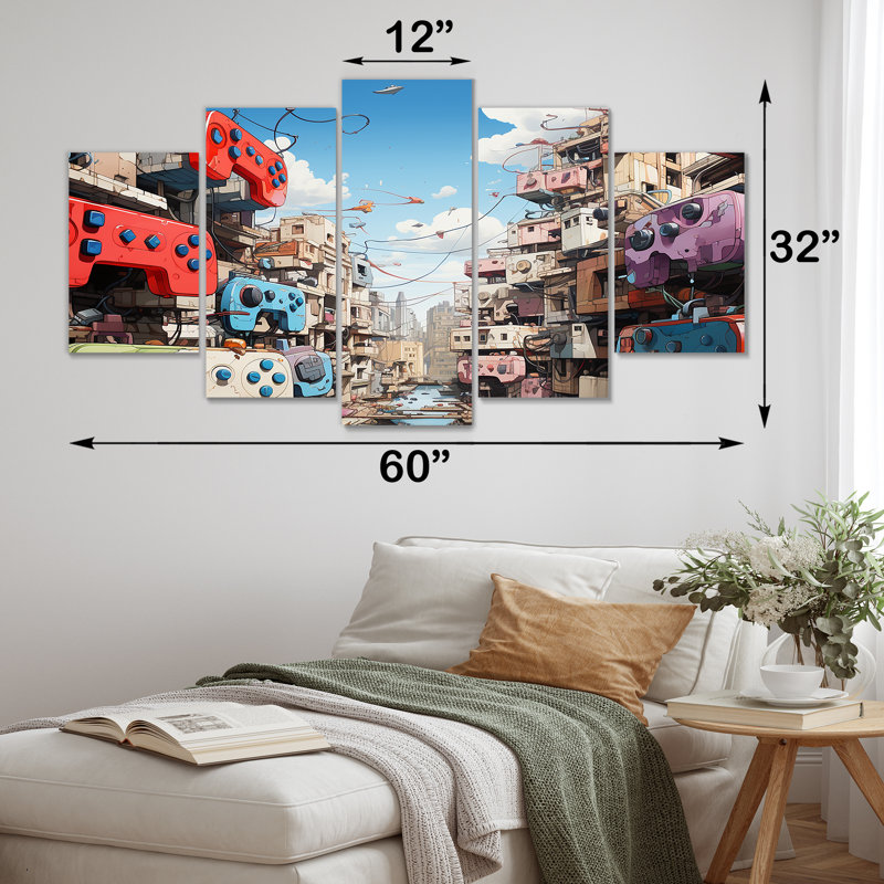  «Pop Gaming Controllers Dreamscape - Art vidéo mural multi-panneaux