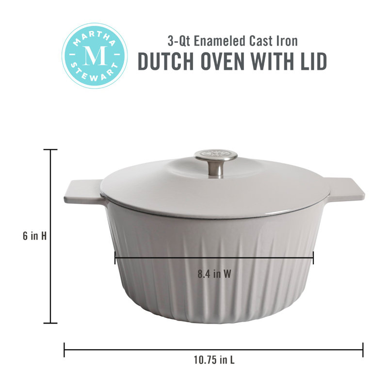 Martha Stewart Eastholm 3 pintes Cocotte en fonte émaillée antiadhésive, gris