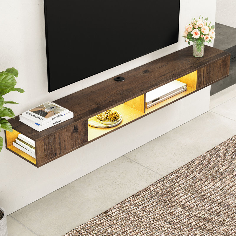 Doaa Floating Entertainment Center, 7.1" H x 70" W x 11.8" D, White/Blue