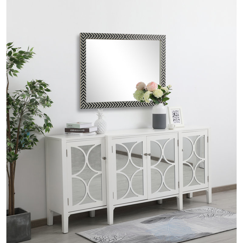 Chevron Patterned Black and White Wood Rectangular Mirror