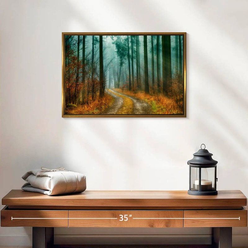 Sentier de la forêt d'automne, Cadre flottant doré, 19 po x 13 po