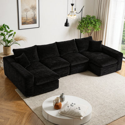 Canapé modulaire en U avec mousse à mémoire de forme et velours côtelé Aino