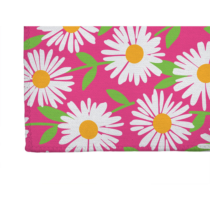 Tapis à linge doux antidérapant Sweet Daisy, L 25 po x H 4 po, Floral rose vif