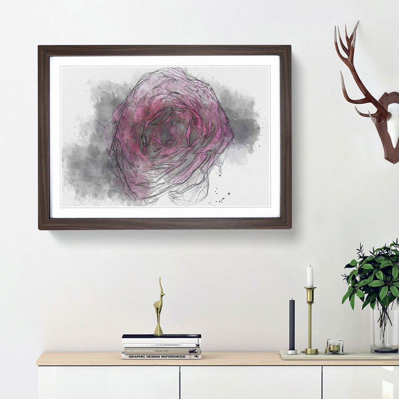 Fuscia Pink Carnation in Abstract - Picture Frame Graphic Art Print, 48cm H x 65cm W x 2cm D, Walnut Framed