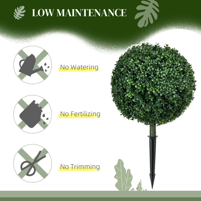 Set of 2 Artificial Boxwood Topiary Trees with Ground Stakes