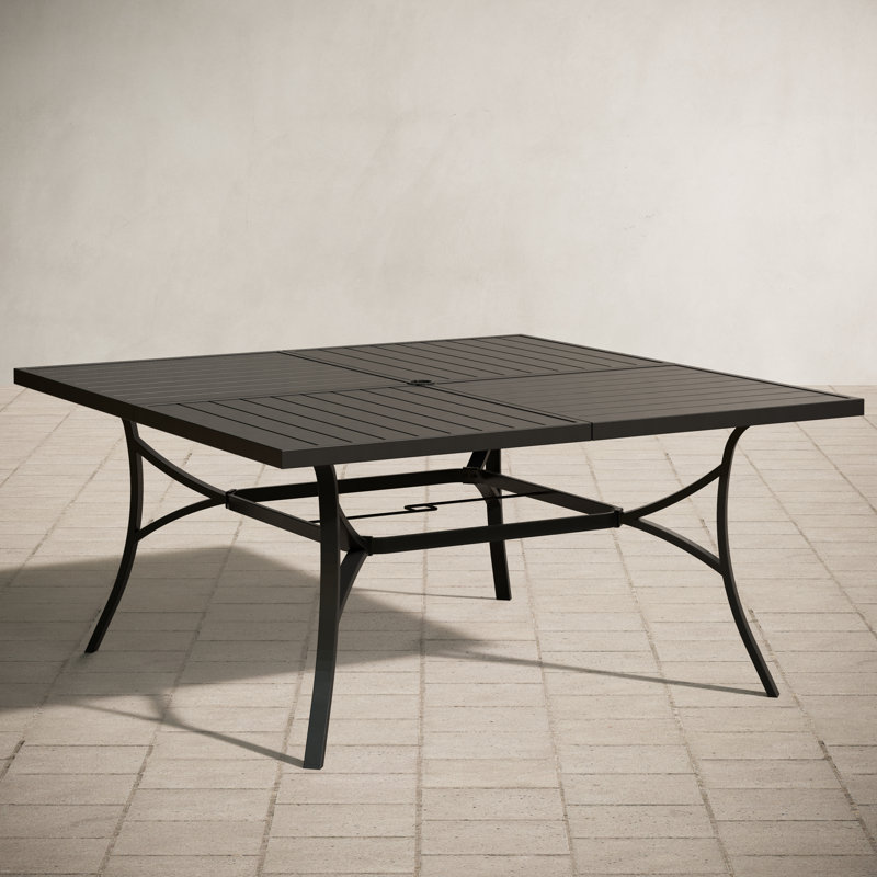 Square Outdoor Dining Table With Umbrella Hole, Black