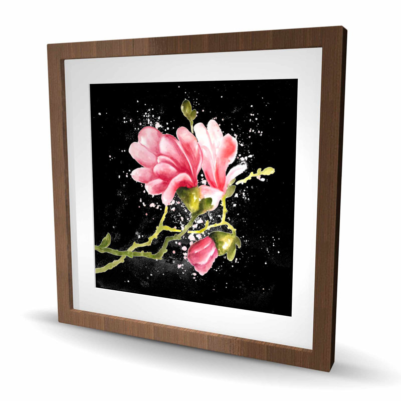 Fleurs de magnolia - vert encadré romantique, H 24 po x l 24 po