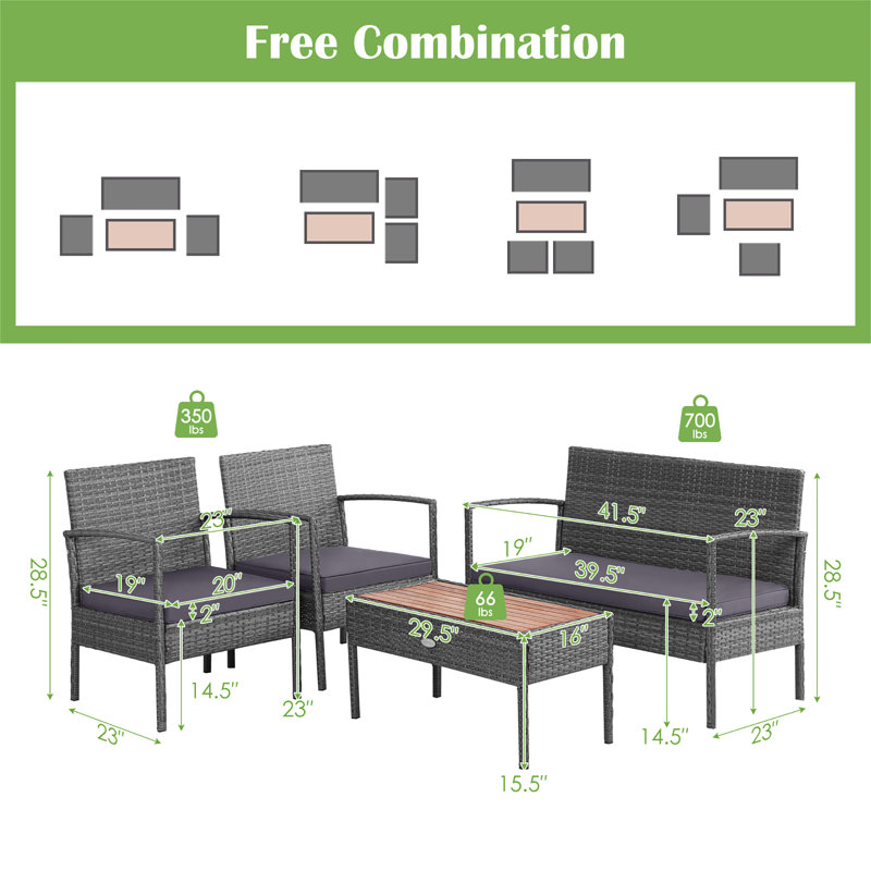 Ensemble de conversation pour patio pour 8 personnes en bois d'acacia avec coussins