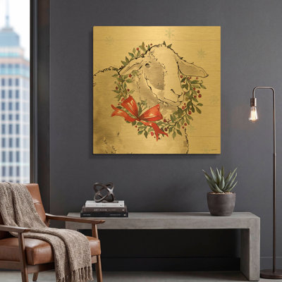 «Modern Farmhouse XIII Christmas» par Anne Tavoletti, art mural en métal doré, 36 po x 36 po