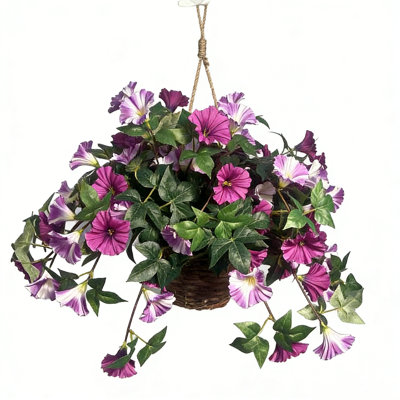 Faux floral avec panier suspendu dégradé artificiel gloire du matin et eucalyptus suspendus décor 3 pièces fleurs et un panier, B1