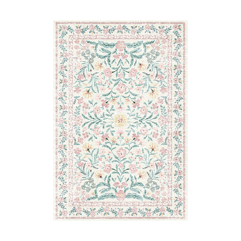 Machine-washable pink carpet Bohemian floral carpet, Rectangle 8' x 10'