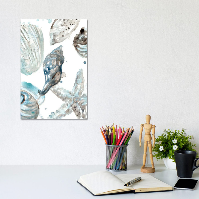 Cerulean Seashells III by June Erica Vess - Wrapped Canvas Print, 20.32 cm H x 30.48 cm W