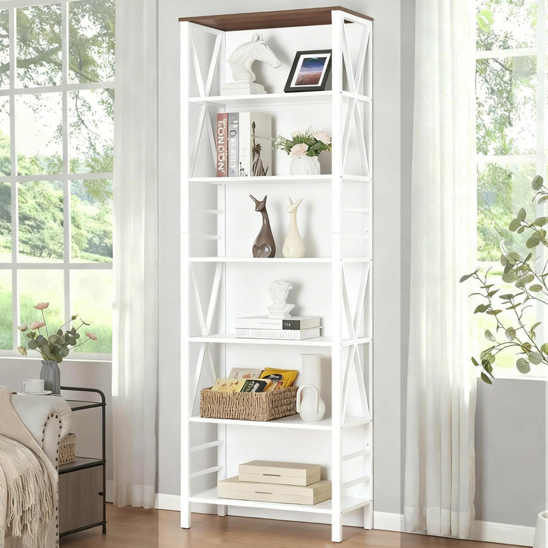 Bibliothèque ouverte 7 niveaux, (6 tablettes) H 84 po x l 23,6 po x P 11,8 po, Blanc