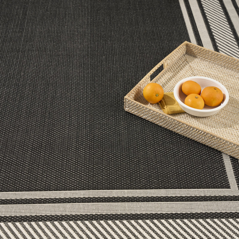 Tapis intérieur / extérieur moderne Horizon, Rectangle 6 pi x 9 pi, Noir