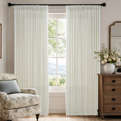 Thick Pinch Pleated Linen Blend Curtains for Living Room, Semi Sheer Memory Trained Drapes, Natural, 40x84