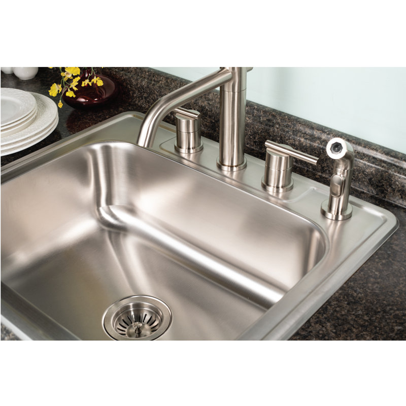 Houzer Glowtone Topmount Stainless Steel 21" Single Bowl Kitchen Sink, 9"D, 4 Holes