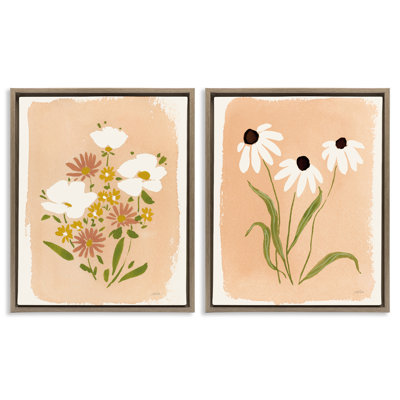 Wildflower & Daisy Treasures 2 Piece Gold Framed Floater Canvas Set, design by Katrina Pete
