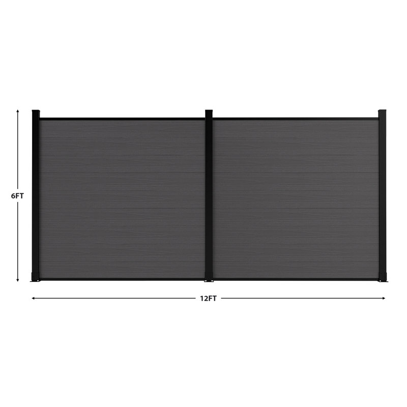 Panneaux de clôture d'intimité en composite 6 pi avec poteau, H 6 pi x l 12 pi, Gris argenté