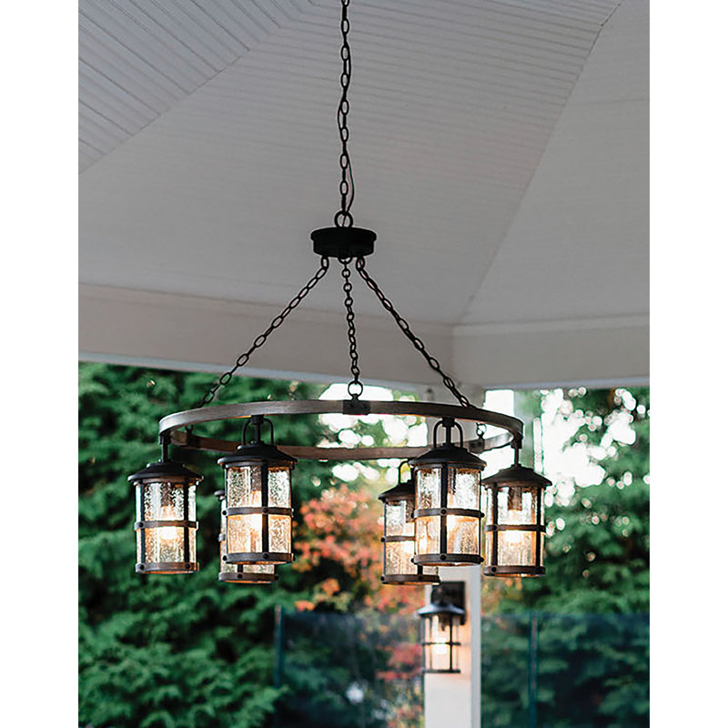 Lakehouse 6-Light Aluminum Outdoor Chandelier with Clear Seedy Glass Shades