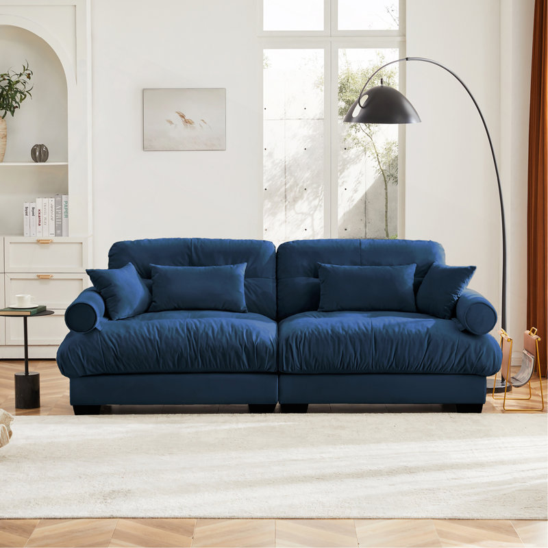 Grand canapé moderne à deux places avec accoudoirs renforcés, canapé à deux places en velours avec coussins de taille et coussins décoratifs, convient au salon, au loft, aux espaces de travail, au couloir et à la chambre à coucher
