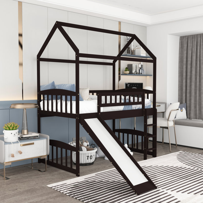 Lit mezzanine simple avec glissade Soild, Espresso