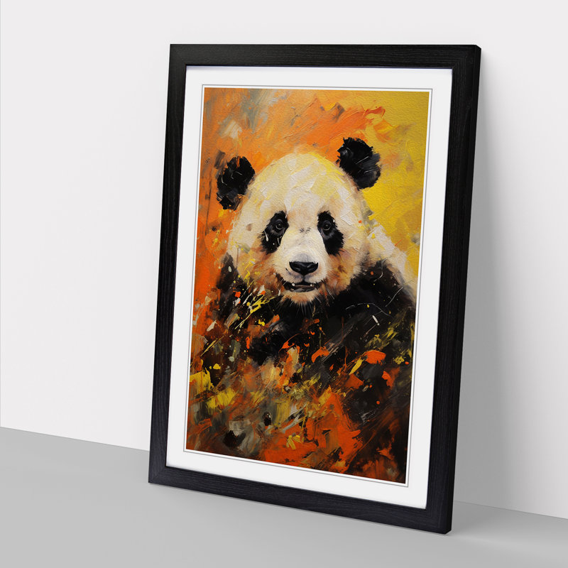 Panda Gestural - Single Picture Frame Print on Wood, Black Framed, 64cm H x 46cm W x 2" D