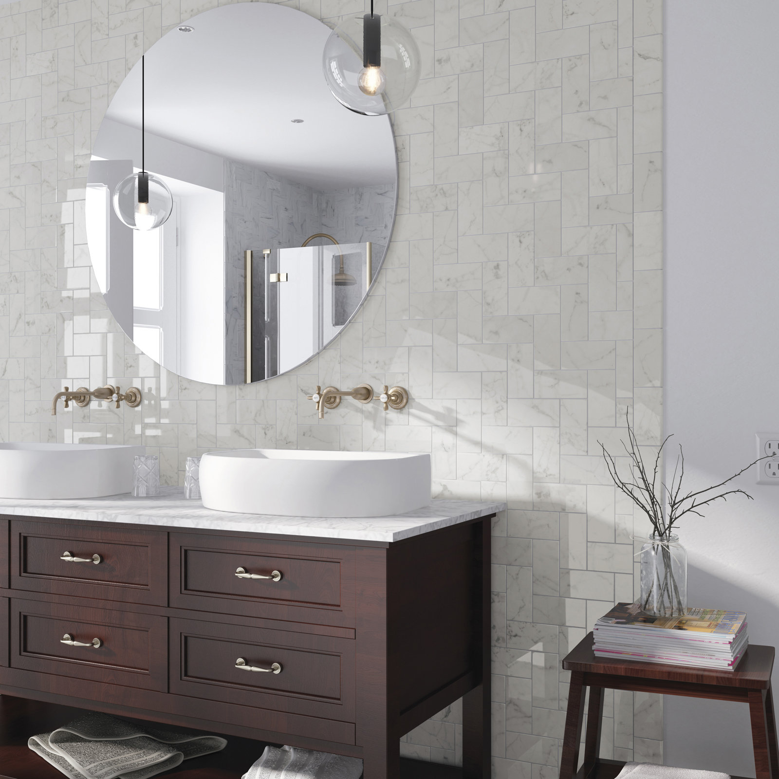 Classico Carrara 3" x 6" Ceramic MarbleLook Subway Wall Tile