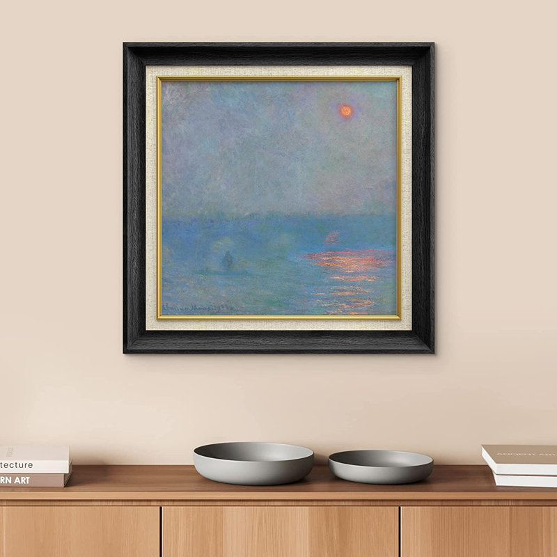 «Waterloo Bridge Sunlight in Fog» par Claude Monet - peinture sur toile à cadre unique, Noir
