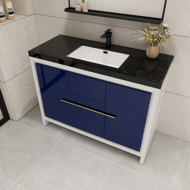 Ensemble de meuble-lavabo simple 48 po Enhaut, Bleu nuit ultrabrillant