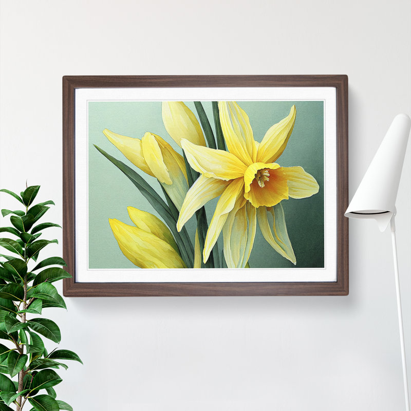 Welcoming Daffodil Flowers - Framed Print, 34cm H x 46cm W x 2cm D, Walnut Framed