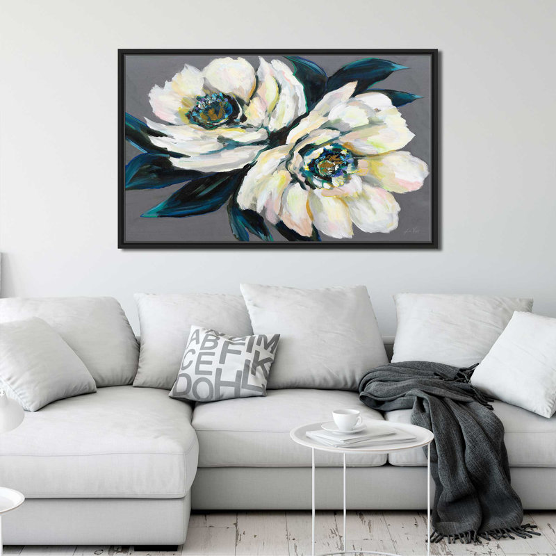 Pivoines - Peinture, Cadre flottant noir, H 31,5 po x l 51,5 po x P 2 po