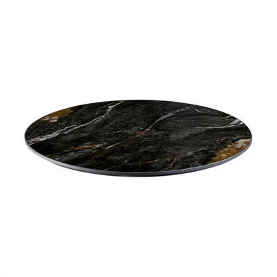 30" Round, White Veining and Amber Accents Black Sintered Stone Table Top, Indoor/Outdoor Use