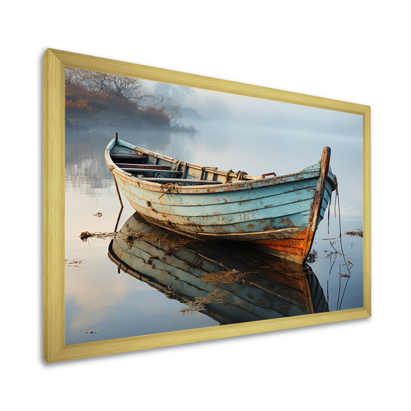 «Hadenson Boat Serene Waterscapes I», reproduction d'art sur toile encadrée, H 24 po x l 32 po x P 1 po, Cadre doré simple