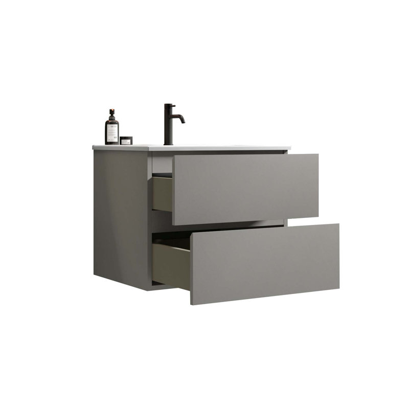 Meuble-lavabo mural 24 po avec lavabo, Gris