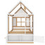 Lit simple en bois massif blanc et naturel avec tiroirs et tablettes