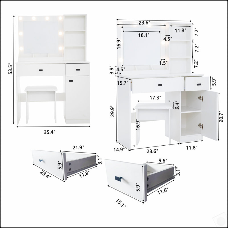Élégant meuble-lavabo avec lumières DEL réglables, miroir rotatif et amplement de rangement pour les chambres à coucher modernes