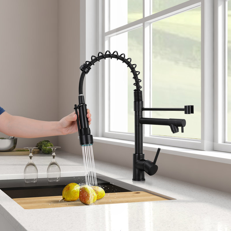 HGN 2 Spouts Kitchen Faucet  with Pull Out , Matte Black