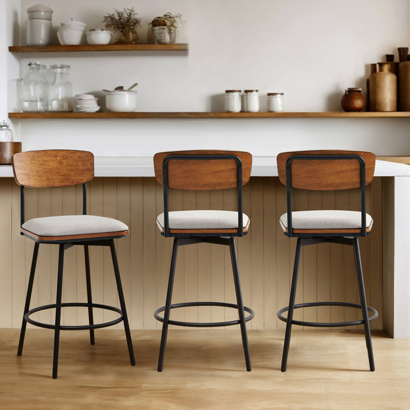 Avriel Swivel Upholstered Counter Stool, Light Gray