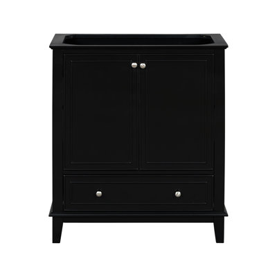 Base d'armoire de salle de bain noire 30 po, bois massif, tablette, assemblage requis en noir et armoire, portes et tiroir, multifonctionnel, réglable
