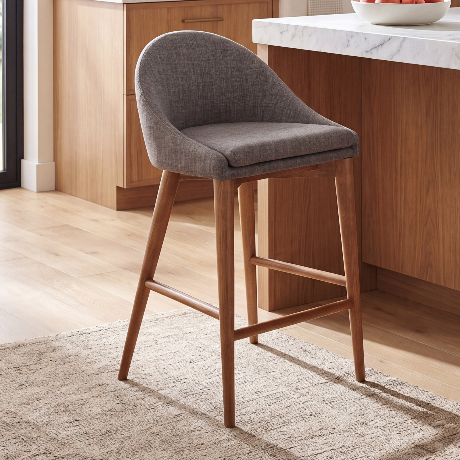 Prescott " Bar Stool, Walnut Brown, Dark Gray, Counter Stool (26.4" Seat Height)