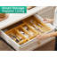 Lot de 2 boîtes de rangement empilables en bambou long pour tiroir de cuisine, 43 x 15 cm, plateau en bois pour couverts et argenterie, bac de rangement pour tiroir à bazar, salle de bain et camping-car.