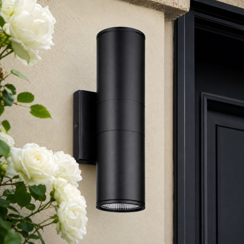 12" Modern Integrated LED Cylinder Up/Down Outdoor Wall Light, 100-277V, Aluminum Cylinder Wall Sconce, 3000K Warm White, IP65 Waterproof