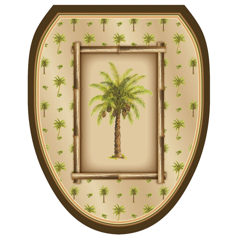 Décalcomanie de siège de toilette Coastal Palm Tree - Couvercle de vinyle statique, Allongé